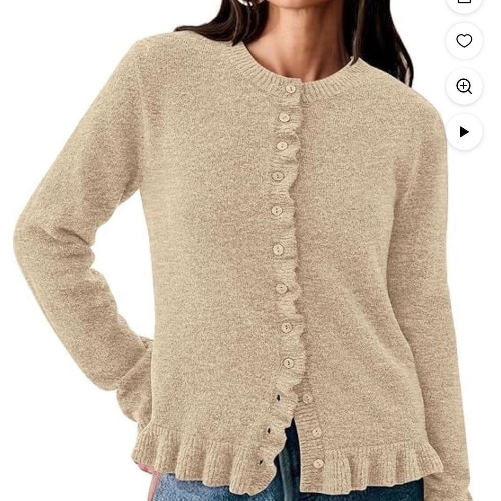 PRETTYGARDEN Khaki Ruffle Trim Button Front Cardigan Sweater Size XXL